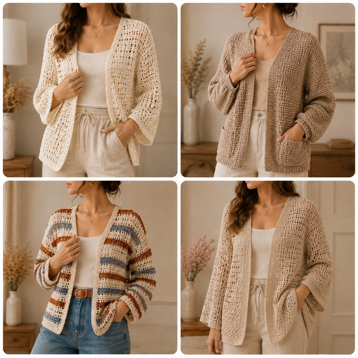 Mosaico de cardigans modernos de crochê